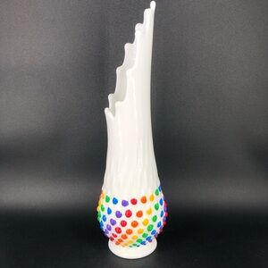 Vintage Fenton Hand-Painted Rainbow Hobnail Milk Glass Swung Glass Vase